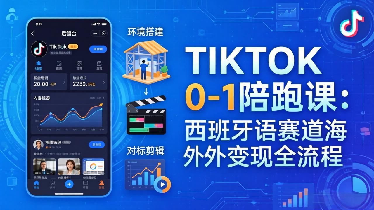 TIKTOK 0-1 陪跑课：从环境搭建到刷对标剪辑，西班牙语赛道海外变现全流程-创业网 - 最新网络创业项目与实战营销教程平台 | cye.cc