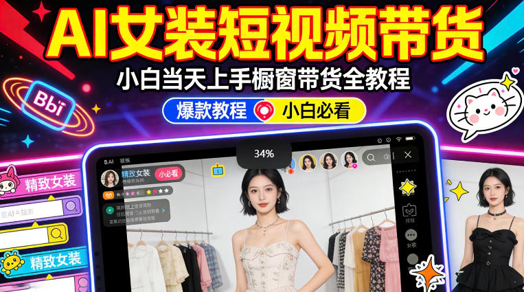 AI女装短视频橱窗带货：小白零门槛当天上手，高佣金爆款轻松賺！-创业网 - 最新网络创业项目与实战营销教程平台 | cye.cc