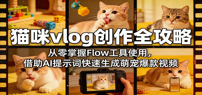 猫咪vlog创作全攻略：从零掌握Flow工具使用，借助AI提示词快速生成萌宠爆款视频-创业网 - 最新网络创业项目与实战营销教程平台 | cye.cc