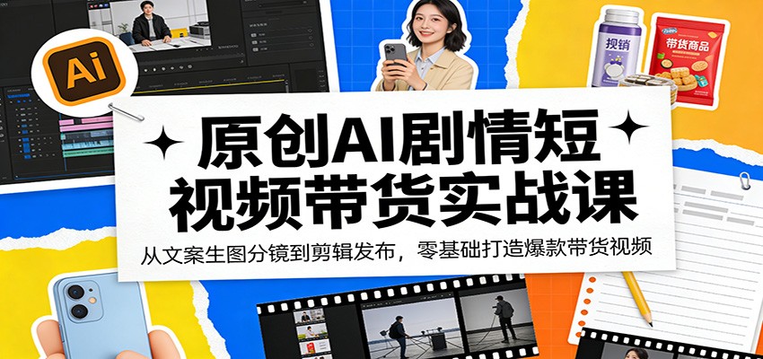 原创AI剧情短视频带货实战课：从文案生图分镜到剪辑发布，零基础打造爆款带货视频-创业网 - 最新网络创业项目与实战营销教程平台 | cye.cc