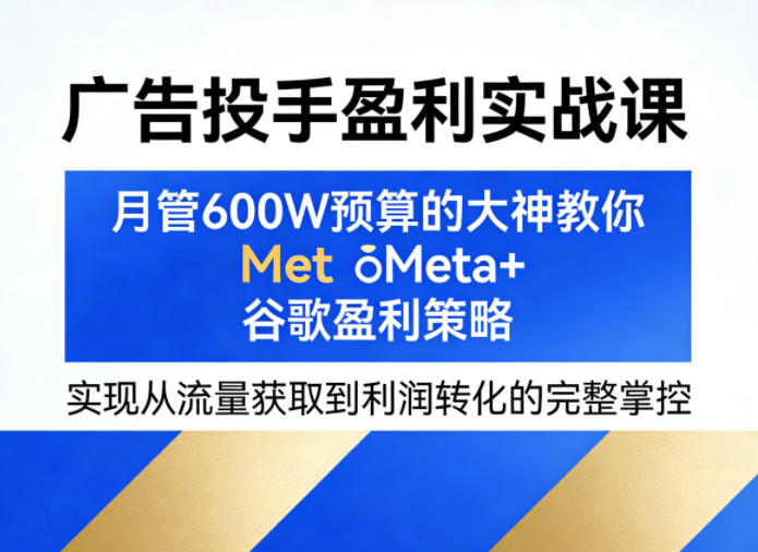 广告投手盈利实战课，月管600W预算的大神教你Meta+谷歌盈利策略，实现从流量获取到利润转化的完整掌控-创业网 - 最新网络创业项目与实战营销教程平台 | cye.cc