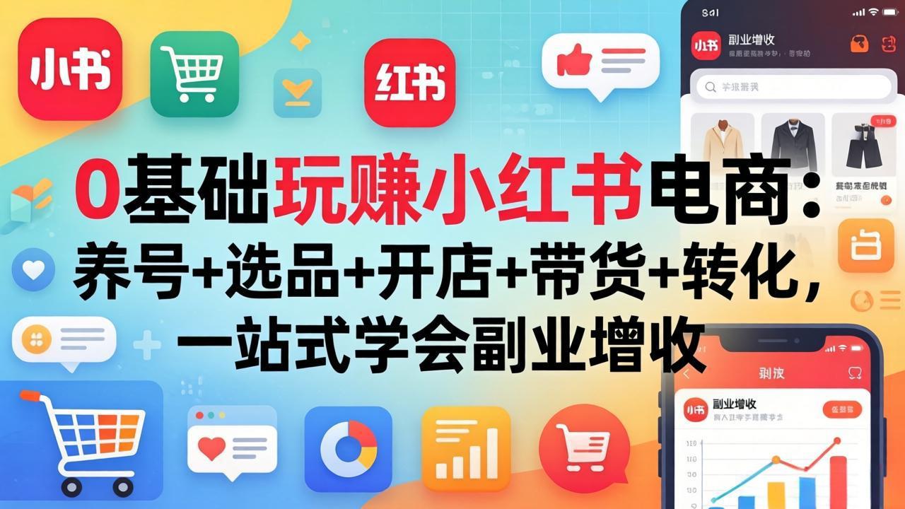 0基础玩赚小红书电商：养号+选品+开店+带货+转化，一站式学会副业增收-创业网 - 最新网络创业项目与实战营销教程平台 | cye.cc