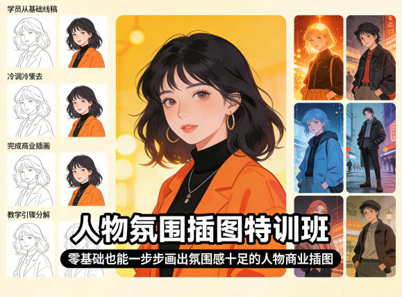 人物氛围插图特训班，零基础也能一步步画出氛围感十足的人物商业插图-创业网 - 最新网络创业项目与实战营销教程平台 | cye.cc