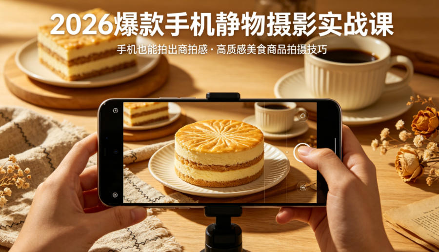 2026爆款手机静物摄影实战课，手机也能拍出商拍感，学会拍出高质感美食商品-创业网 - 最新网络创业项目与实战营销教程平台 | cye.cc