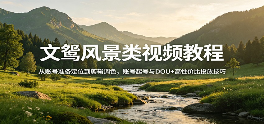 文鸳风景类视频教程：从账号准备定位到剪辑调色，账号起号与DOU+高性价比投放技巧-创业网 - 最新网络创业项目与实战营销教程平台 | cye.cc