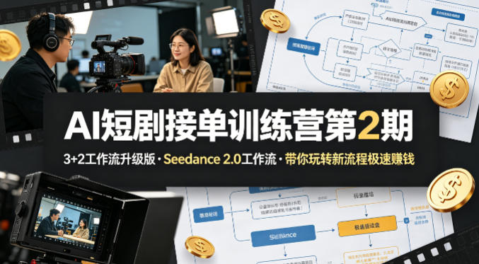 AI短剧接单训练营第2期，3+2工作流升级版，Seedance 2.0工作流，带你玩转新流程极速賺钱-创业网 - 最新网络创业项目与实战营销教程平台 | cye.cc