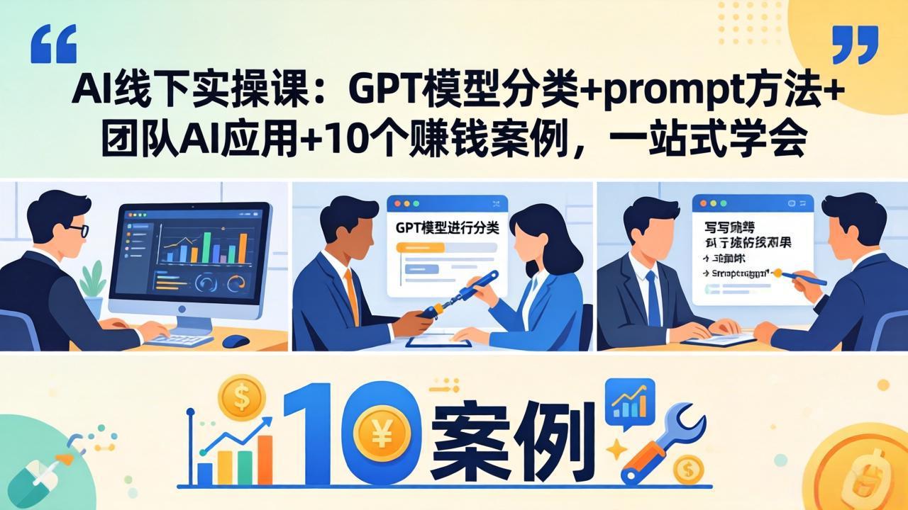 AI线下实操课：GPT模型分类+prompt方法+团队AI应用+10个赚钱案例，一站式学会-创业网 - 最新网络创业项目与实战营销教程平台 | cye.cc