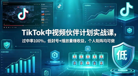 TikTok中视频伙伴计划实战课，过中率100%，低封号+播放量賺收益，个人矩阵均可做-创业网 - 最新网络创业项目与实战营销教程平台 | cye.cc