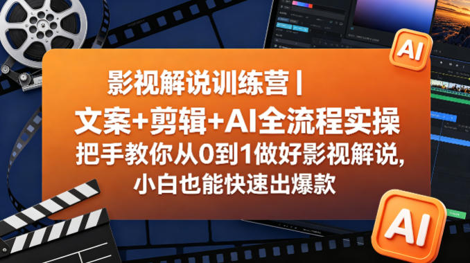 影视解说训练营｜文案+剪辑+AI全流程实操，把手教你从0到1做好影视解说，小白也能快速出爆款-创业网 - 最新网络创业项目与实战营销教程平台 | cye.cc