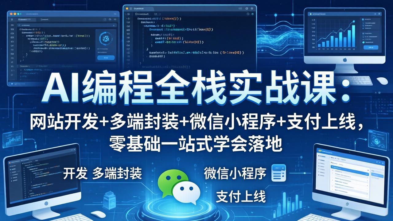AI编程全栈实战课：网站开发+多端封装+微信小程序+支付上线，零基础一站式学会落地-创业网 - 最新网络创业项目与实战营销教程平台 | cye.cc