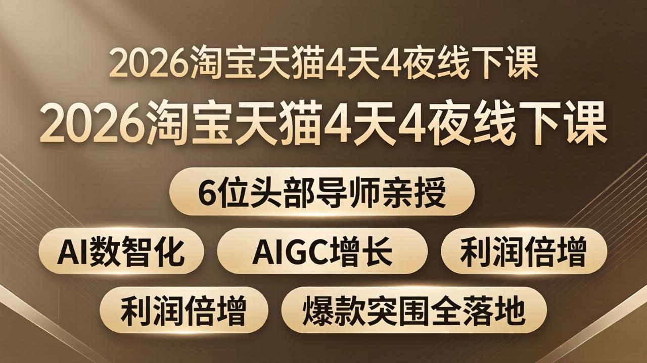 2026淘宝天猫4天4夜线下课：6位头部导师亲授，AI数智化+AIGC增长+利润倍增+爆款突围全落地-创业网 - 最新网络创业项目与实战营销教程平台 | cye.cc