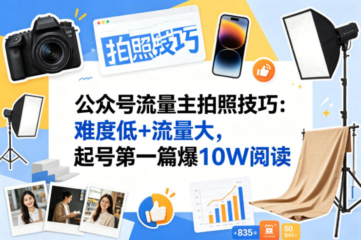 公众号流量主之拍照技巧赛道，难度低+流量大，起号第一篇就爆了10w阅读-创业网 - 最新网络创业项目与实战营销教程平台 | cye.cc