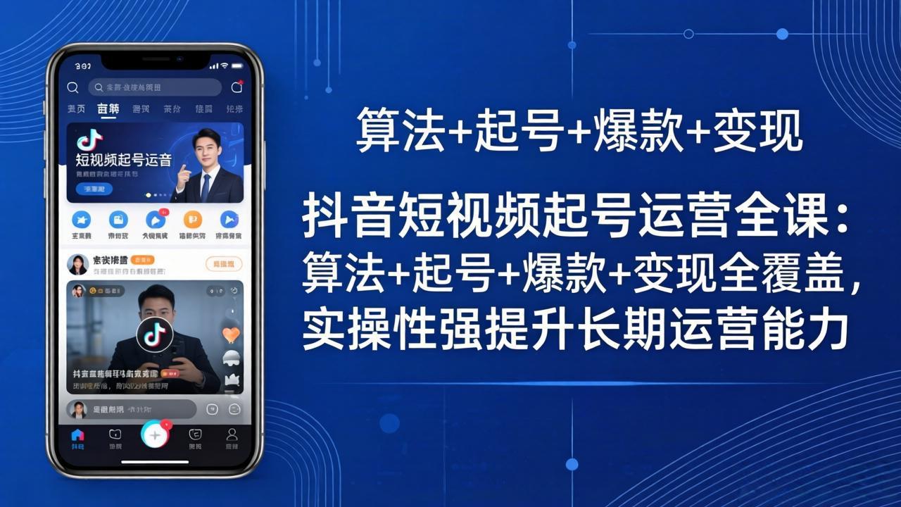 抖音短视频起号运营全课：算法+起号+爆款+变现全覆盖，实操性强提升长期运营能力-创业网 - 最新网络创业项目与实战营销教程平台 | cye.cc