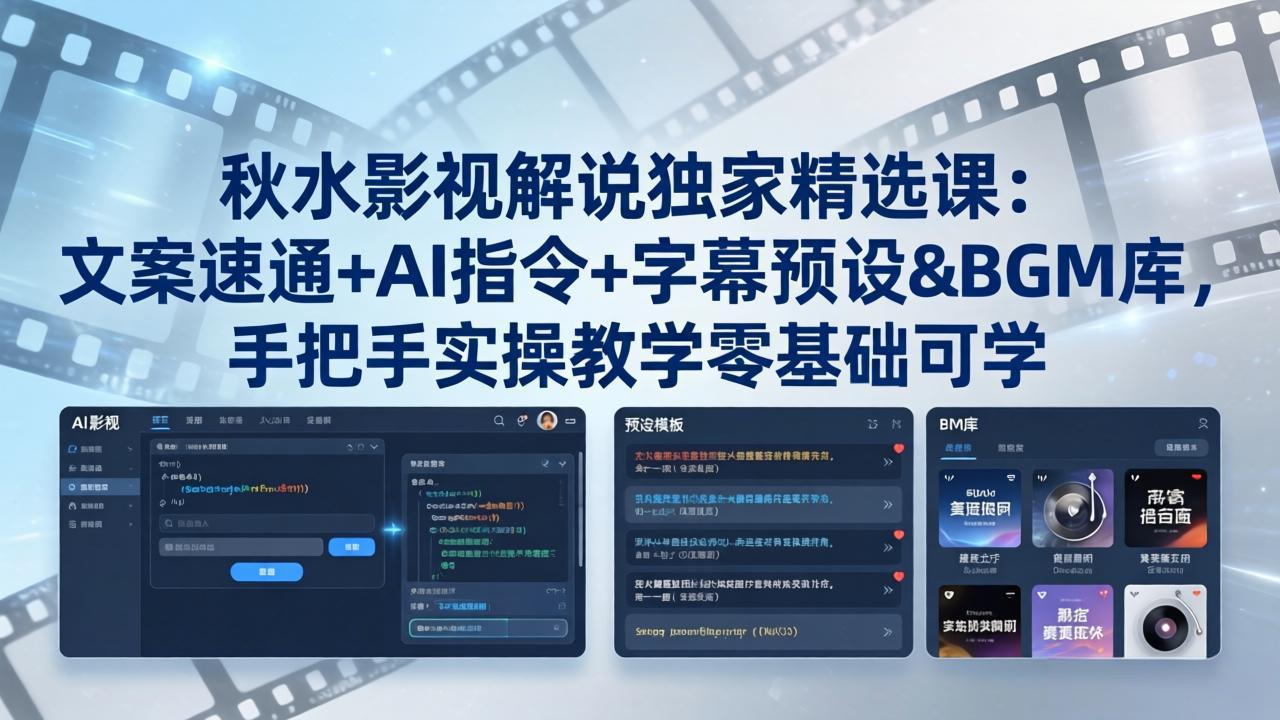 秋水影视解说独家精选课：文案速通+AI指令+字幕预设+BGM库，手把手实操教学零基础可学-创业网 - 最新网络创业项目与实战营销教程平台 | cye.cc