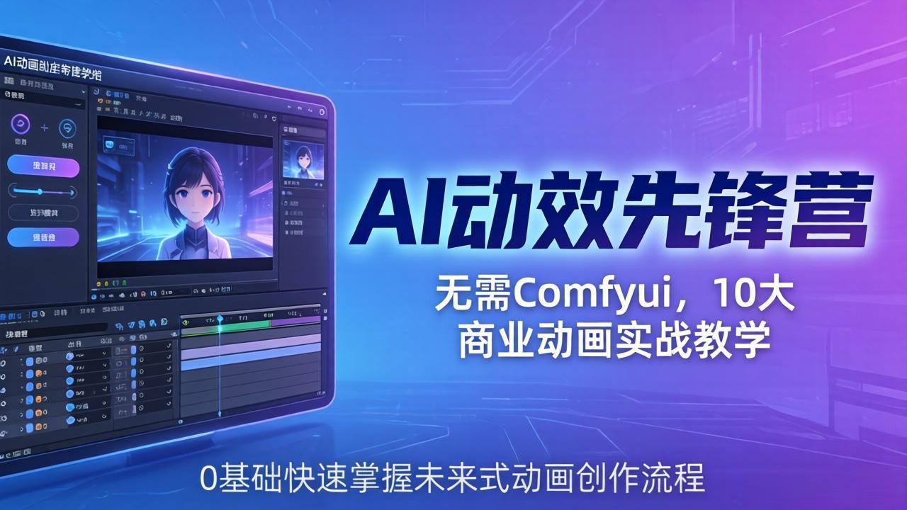 AI 动效先锋营：无需Comfyui，10大商业动画实战教学，0基础快速掌握未来式动画创作流程-创业网 - 最新网络创业项目与实战营销教程平台 | cye.cc