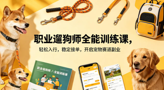 职业遛狗师全能训练课，轻松入行，稳定接单，开启宠物赛道副业-创业网 - 最新网络创业项目与实战营销教程平台 | cye.cc