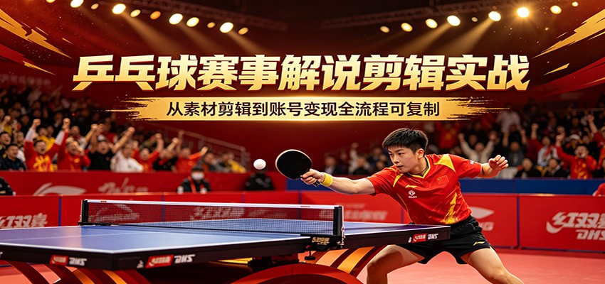 乒乓球赛事解说剪辑实战，从素材剪辑到账号变现全流程可复制-创业网 - 最新网络创业项目与实战营销教程平台 | cye.cc