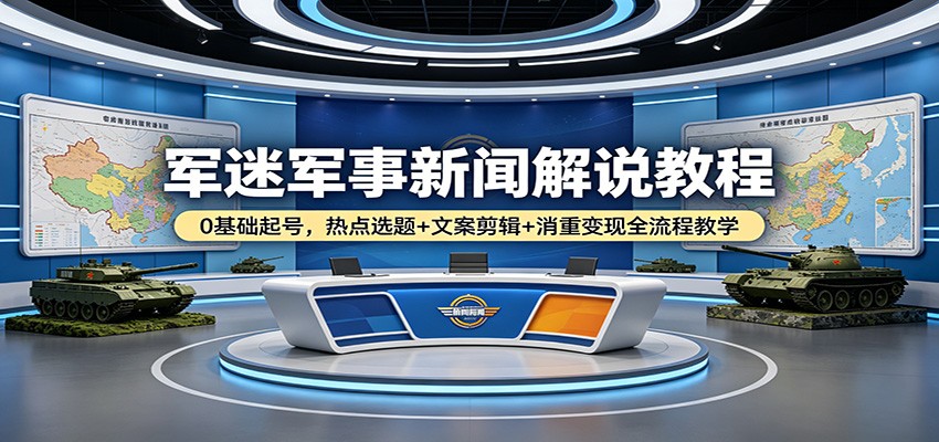 军迷军事新闻解说教程：0基础起号，热点选题+文案剪辑+消重变现全流程教学-创业网 - 最新网络创业项目与实战营销教程平台 | cye.cc