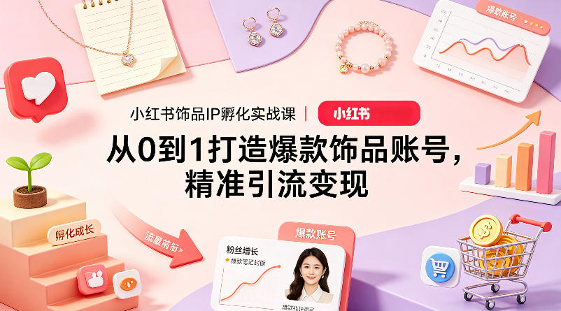 小红书饰品IP孵化实战课｜从0到1打造爆款饰品账号，精准引流变现-创业网 - 最新网络创业项目与实战营销教程平台 | cye.cc
