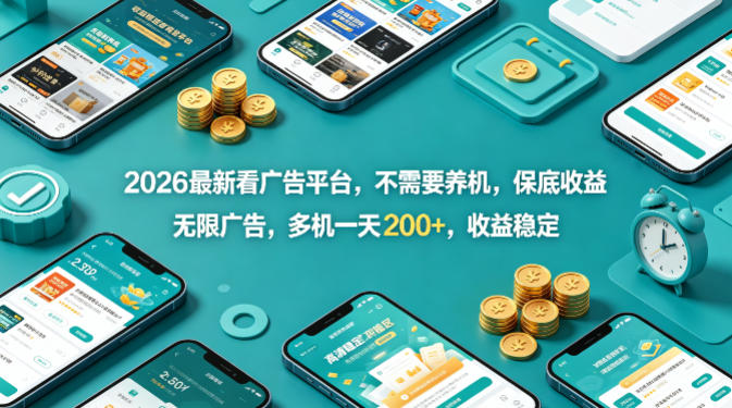 2026最新看广告平台，不需要养机，保底收益，无限广告，多机一天200+，收益稳定【揭秘】-创业网 - 最新网络创业项目与实战营销教程平台 | cye.cc