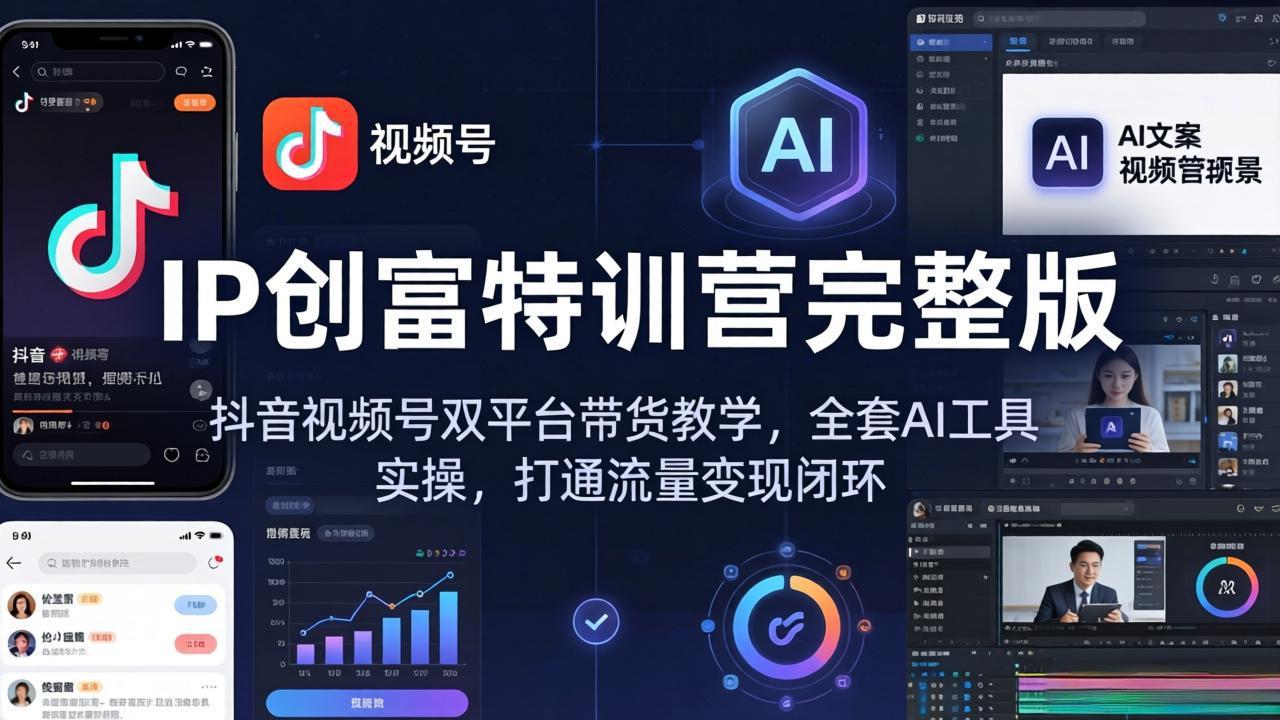 IP创富特训营完整版：抖音视频号双平台带货教学，全套AI工具实操，打通流量变现闭环-创业网 - 最新网络创业项目与实战营销教程平台 | cye.cc