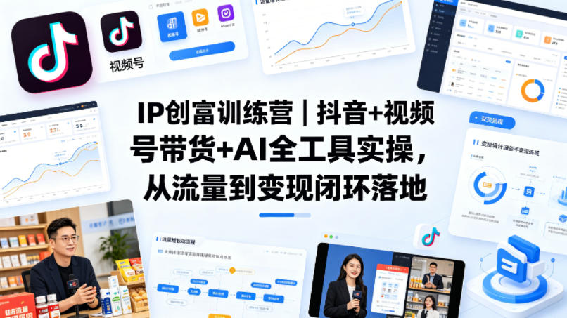 IP创富训练营｜抖音+视频号带货+AI全工具实操，从流量到变现闭环落地-创业网 - 最新网络创业项目与实战营销教程平台 | cye.cc