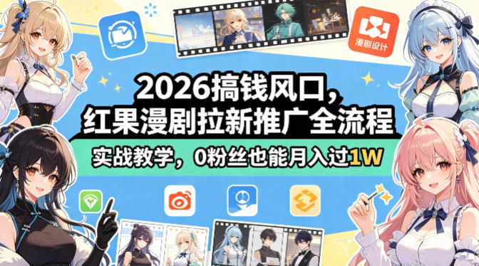 2026搞钱风口，红果漫剧拉新推广全流程实战教学，0粉丝也能月入过1W-创业网 - 最新网络创业项目与实战营销教程平台 | cye.cc