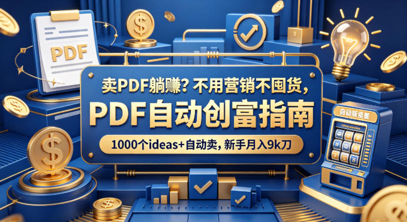 卖PDF躺賺？不用营销不囤货，PDF自动创富指南，1000个ideas+自动卖，新手月入9k刀【原创双语字幕】-创业网 - 最新网络创业项目与实战营销教程平台 | cye.cc