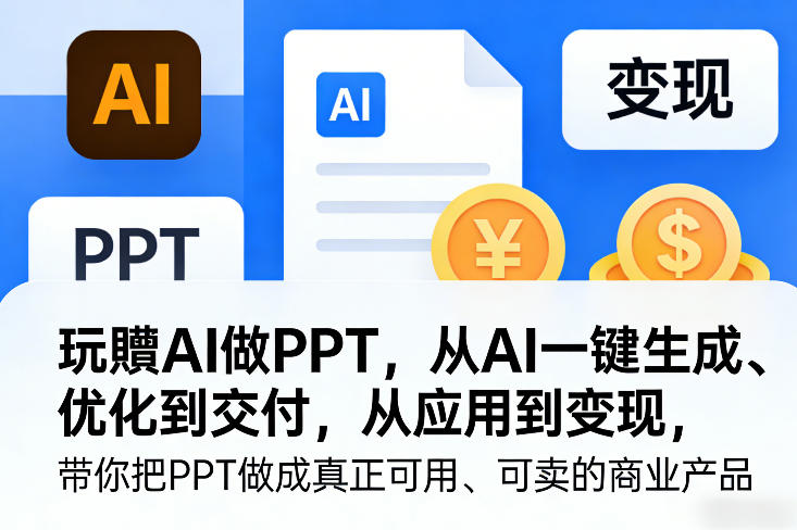 玩賺AI做PPT，从AI一键生成、优化到交付，从应用到变现，带你把PPT做成真正可用、可卖的商业产品(更新0421)-创业网 - 最新网络创业项目与实战营销教程平台 | cye.cc