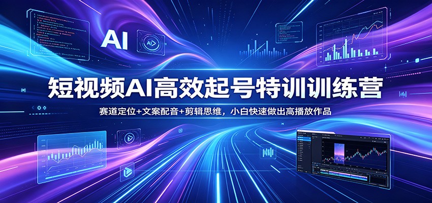 短视频AI高效起号特训训练营：赛道定位+文案配音+剪辑思维，小白快速做出高播放作品-创业网 - 最新网络创业项目与实战营销教程平台 | cye.cc