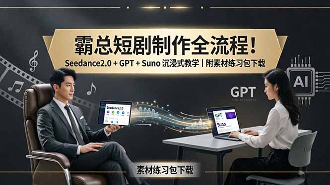 霸总短剧制作全流程！Seedance2.0 + GPT + Suno 沉浸式教学｜附素材练习包下载-创业网 - 最新网络创业项目与实战营销教程平台 | cye.cc