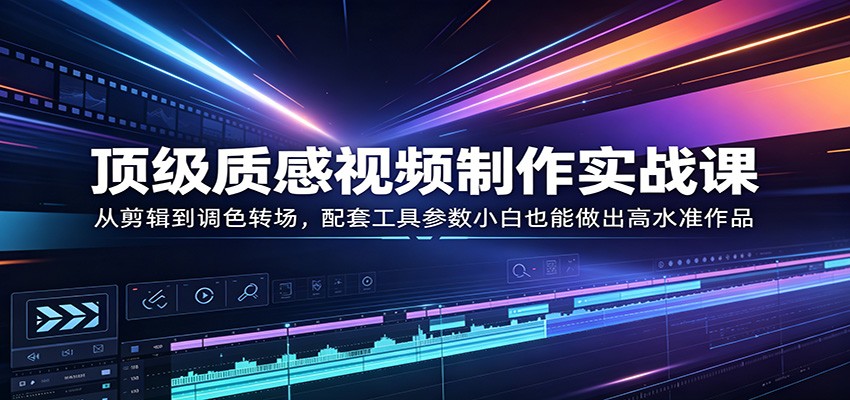 顶级质感视频制作实战课：从剪辑到调色转场，配套工具参数小白也能做出高水准作品-创业网 - 最新网络创业项目与实战营销教程平台 | cye.cc