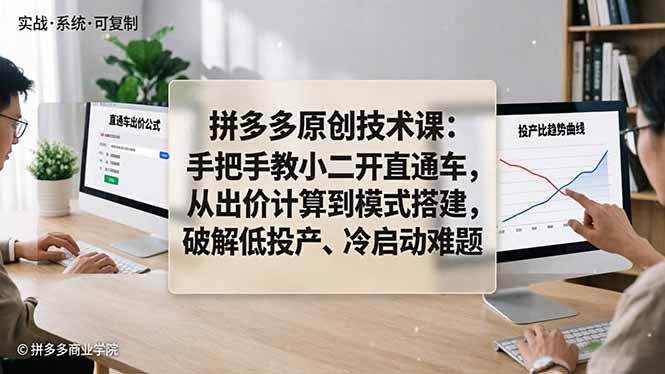 拼多多原创技术课：手把手教小二开直通车，从出价计算到模式搭建，破解低投产、冷启动难题-创业网 - 最新网络创业项目与实战营销教程平台 | cye.cc