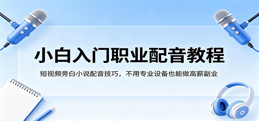 小白入门职业配音教程，短视频旁白小说配音技巧，不用专业设备也能做高薪副业-创业网 - 最新网络创业项目与实战营销教程平台 | cye.cc