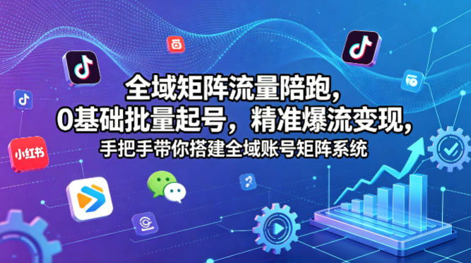 全域矩阵流量陪跑，0基础批量起号，精准爆流变现，手把手带你搭建全域账号矩阵系统-创业网 - 最新网络创业项目与实战营销教程平台 | cye.cc