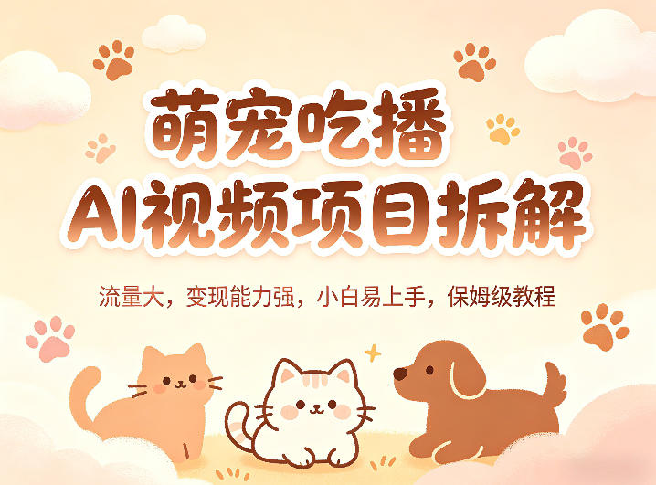 萌宠吃播AI视频项目拆解，流量大，变现能力强，小白易上手，保姆级教程-创业网 - 最新网络创业项目与实战营销教程平台 | cye.cc