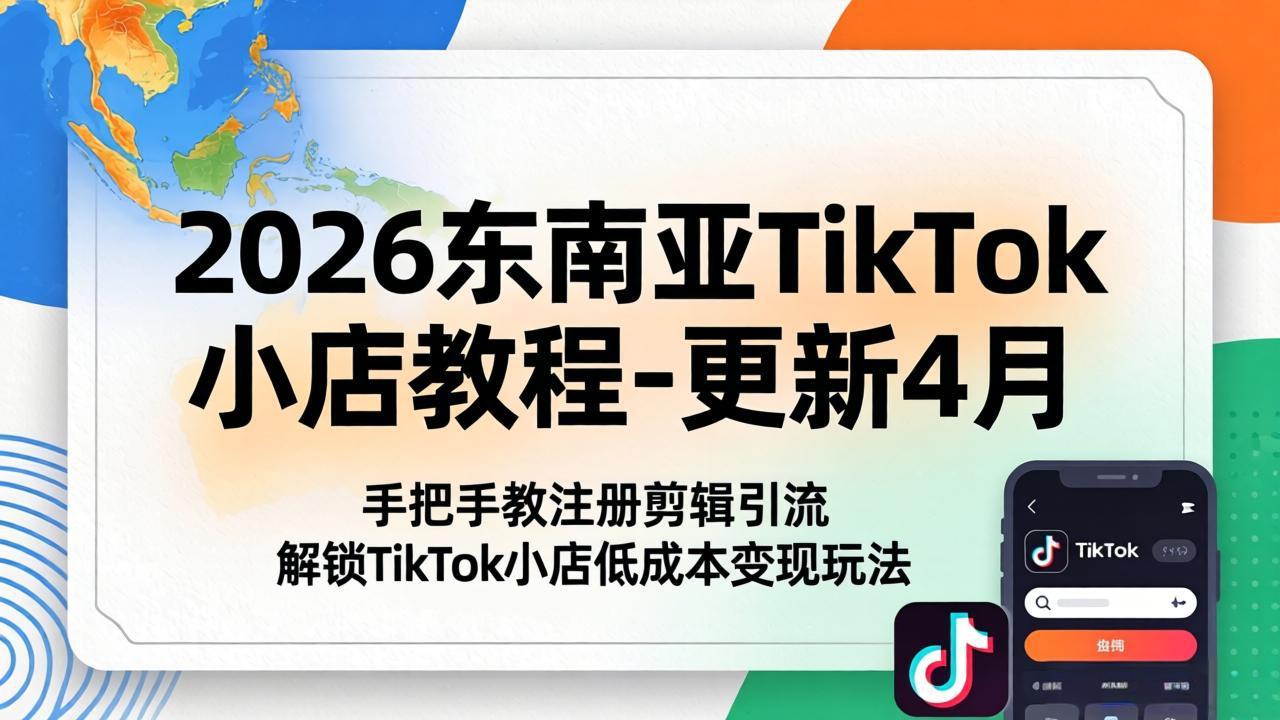 2026东南亚TikTok小店教程-更新4月，手把手教注册剪辑引流，解锁TikTok小店低成本变现玩法-创业网 - 最新网络创业项目与实战营销教程平台 | cye.cc