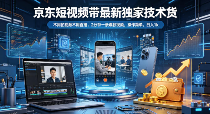 京东短视频带货最新独家技术，不用拍视频不用直播，2分钟一条爆款视频，操作简单，日入1k+【揭秘】-创业网 - 最新网络创业项目与实战营销教程平台 | cye.cc