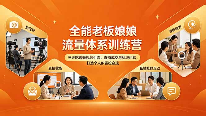 全能老板娘流量体系训练营，三天吃透短视频引流、直播成交与私域运营，打造个人IP轻松变现-创业网 - 最新网络创业项目与实战营销教程平台 | cye.cc