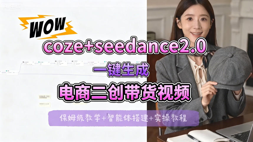【Coze工作流搭建实操教程】seedance2.0+coze一键生成电商二创带货视频，全流程保姆级教学-创业网 - 最新网络创业项目与实战营销教程平台 | cye.cc