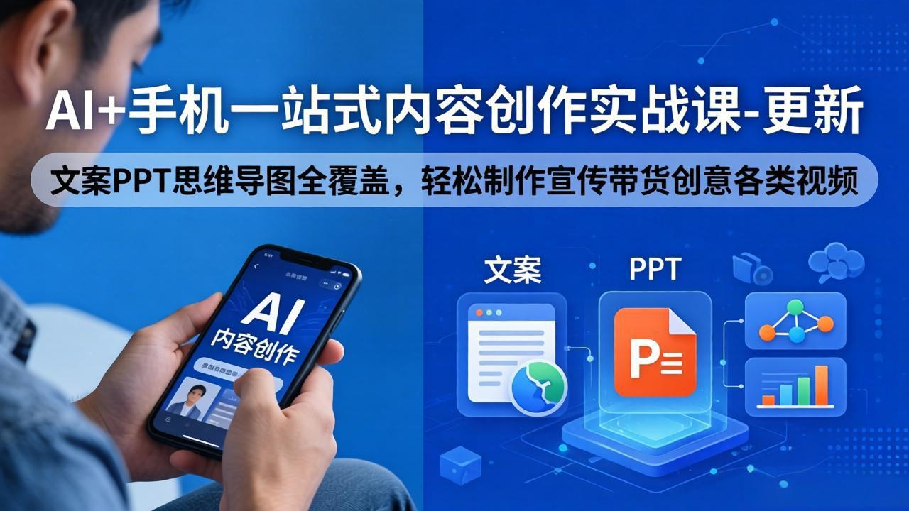 AI+手机一站式内容创作实战课-更新，文案PPT思维导图全覆盖，轻松制作宣传带货创意各类视频-创业网 - 最新网络创业项目与实战营销教程平台 | cye.cc