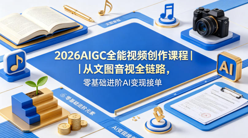 2026AIGC全能视频创作课程｜从文图音视全链路，零基础进阶AI变现接单-创业网 - 最新网络创业项目与实战营销教程平台 | cye.cc