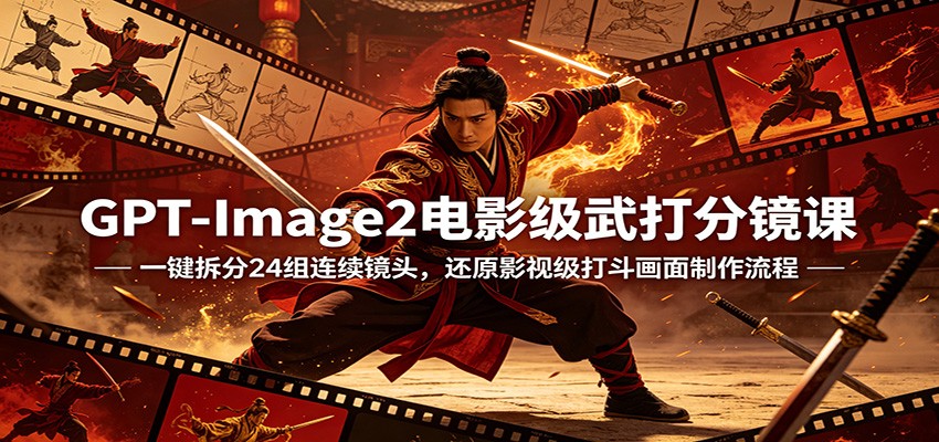 GPT-Image2电影级武打分镜课：一键拆分24组连续镜头，还原影视级打斗画面制作流程-创业网 - 最新网络创业项目与实战营销教程平台 | cye.cc