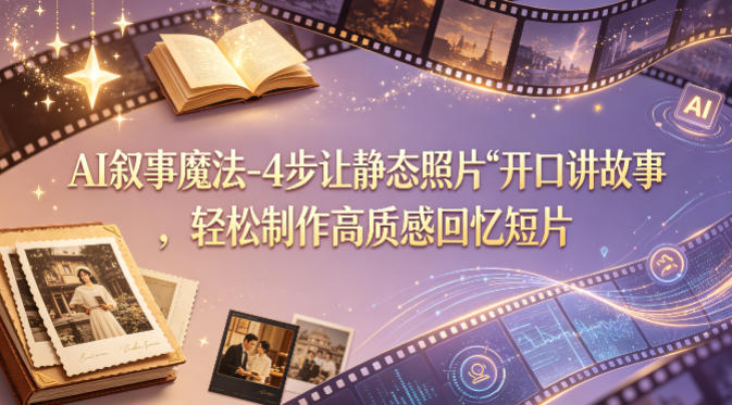 AI叙事魔法-4步让静态照片“开口讲故事”，轻松制作高质感回忆短片-创业网 - 最新网络创业项目与实战营销教程平台 | cye.cc