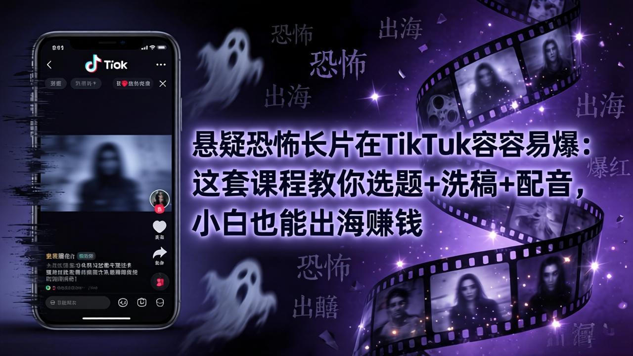 悬疑恐怖长片在TikTok最容易爆：这套课程教你选题+洗稿+配音，小白也能出海赚钱-创业网 - 最新网络创业项目与实战营销教程平台 | cye.cc