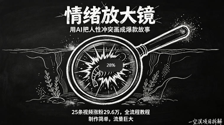 AI制作“情绪放大镜“视频，25条视频涨粉29.6W粉，流量巨大，制作简单，全流程教程-创业网 - 最新网络创业项目与实战营销教程平台 | cye.cc