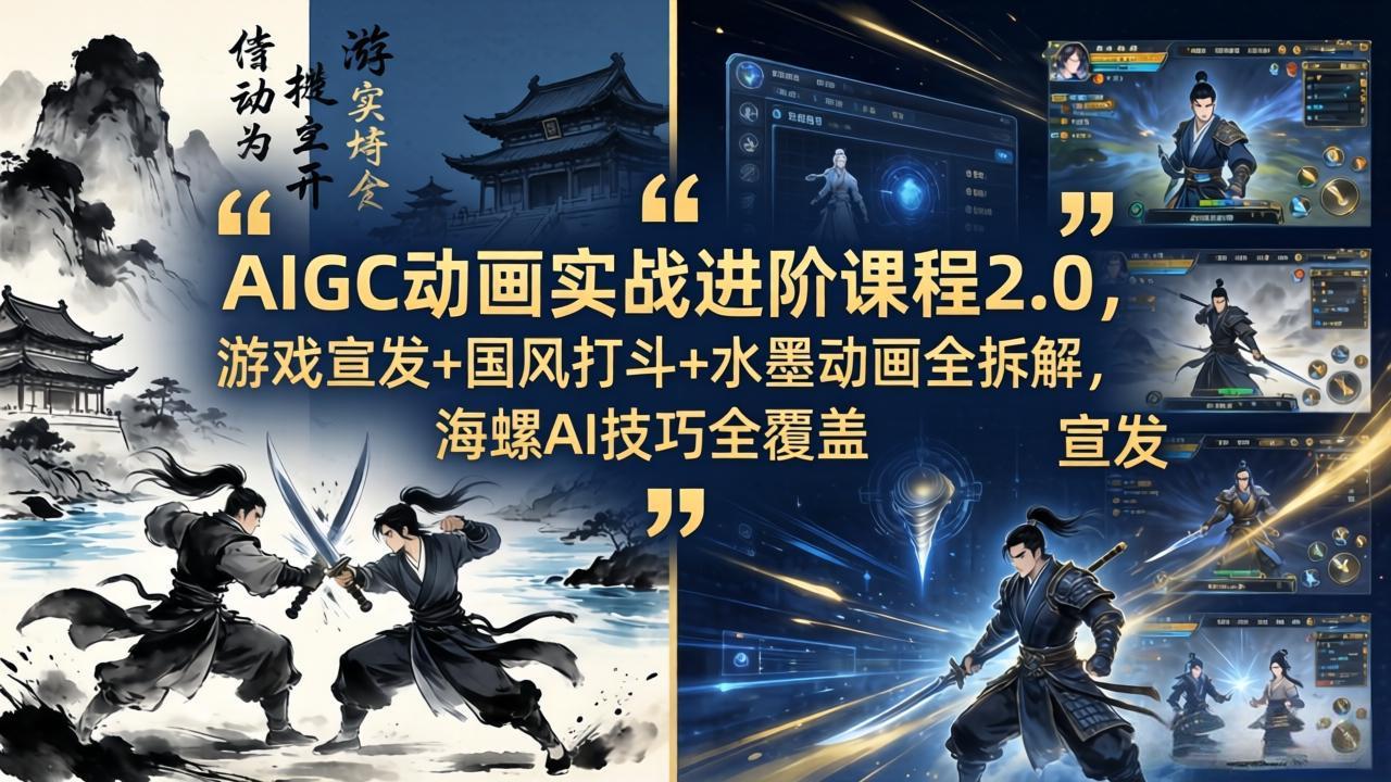 AIGC动画实战进阶课程2.0，游戏宣发+国风打斗+水墨动画全拆解，海螺AI技巧全覆盖-创业网 - 最新网络创业项目与实战营销教程平台 | cye.cc