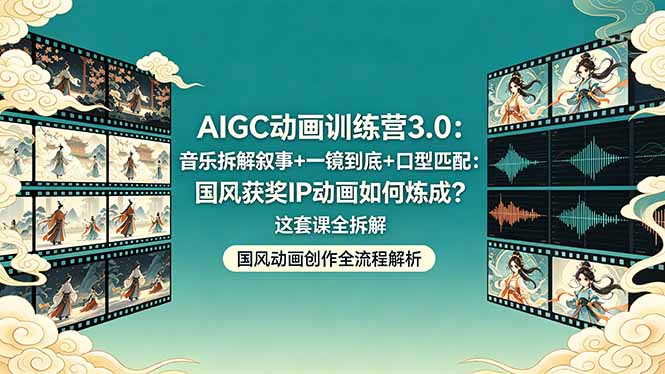 AIGC动画训练营3.0：音乐拆解叙事+一镜到底+口型匹配：国风获奖IP动画如何炼成？这套课全拆解-创业网 - 最新网络创业项目与实战营销教程平台 | cye.cc