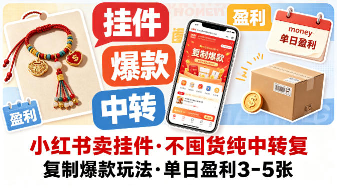 小红书卖挂件，不囤货纯中转复制爆款玩法，单日盈利3-5张-创业网 - 最新网络创业项目与实战营销教程平台 | cye.cc