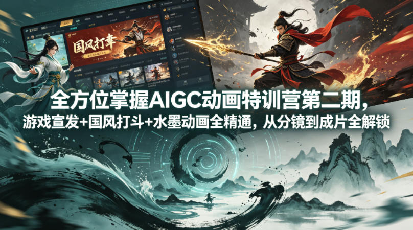 全方位掌握AIGC动画特训营第二期，游戏宣发+国风打斗+水墨动画全精通，从分镜到成片全解锁-创业网 - 最新网络创业项目与实战营销教程平台 | cye.cc